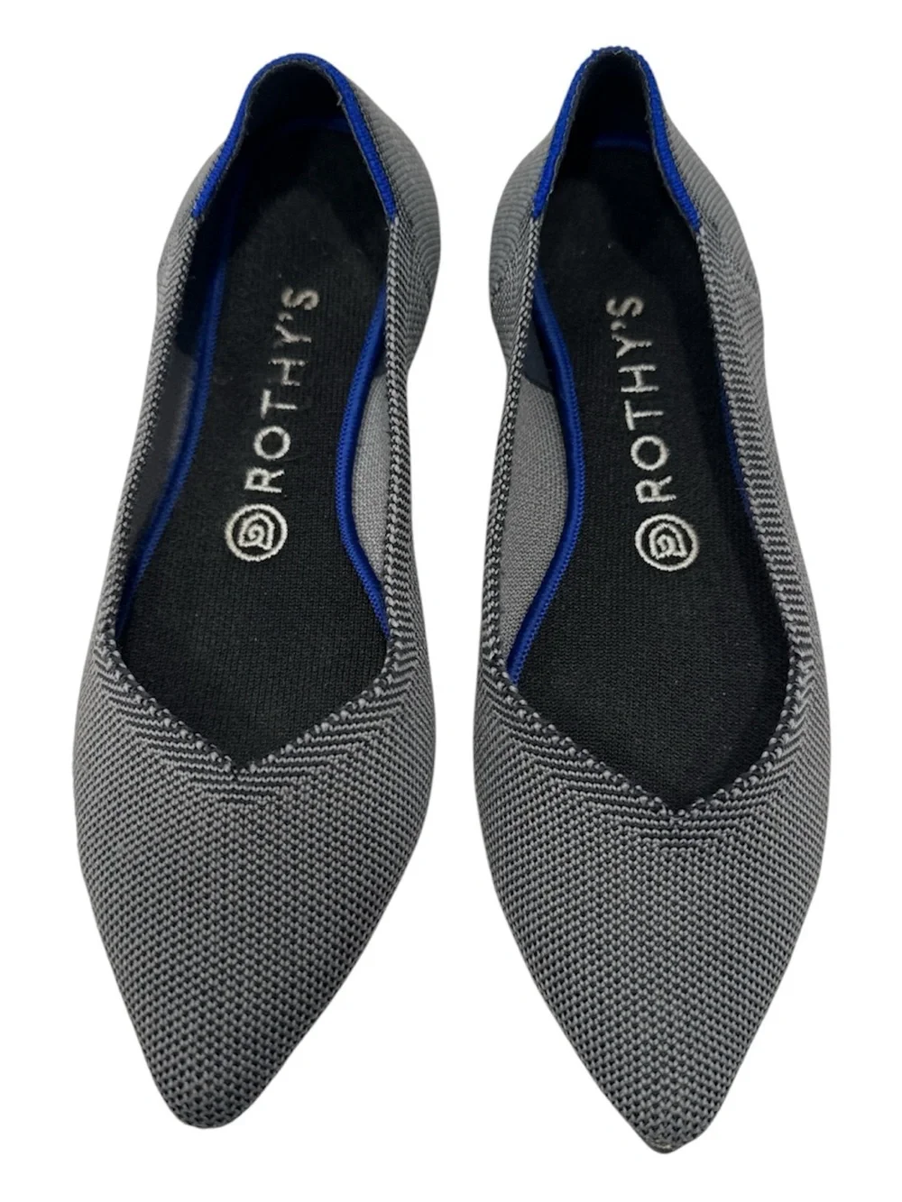 Rothy's Gray Pointed Knit Flats with Blue Trim Rothy's Grey Birdseye size 8